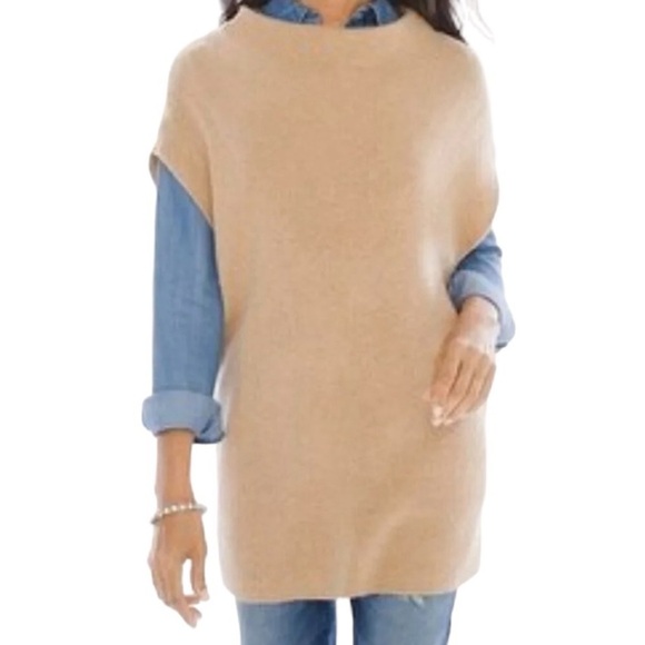 Chico's Sweaters - CHICO’S SLEEVELESS SWEATER OVERSIZED PULLOVER WOOL BLEND CAMEL TAN SZ 0